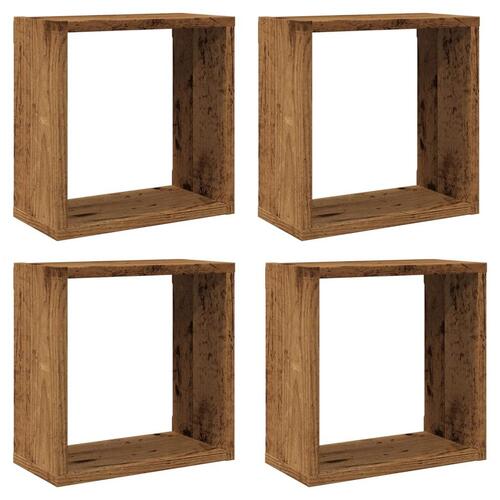 Væghylder 4 stk. 30x15x30 cm kubeformet antikt trælook