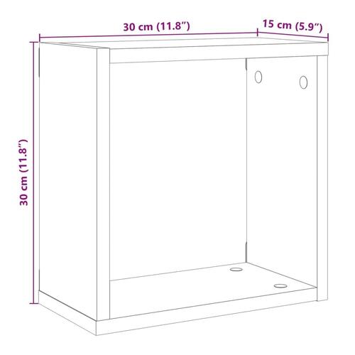 Væghylder 4 stk. 30x15x30 cm kubeformet antikt trælook