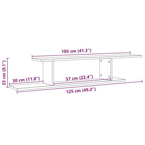 Væghængt tv-hylde 125x18x23 cm konstrueret træ kunsteg