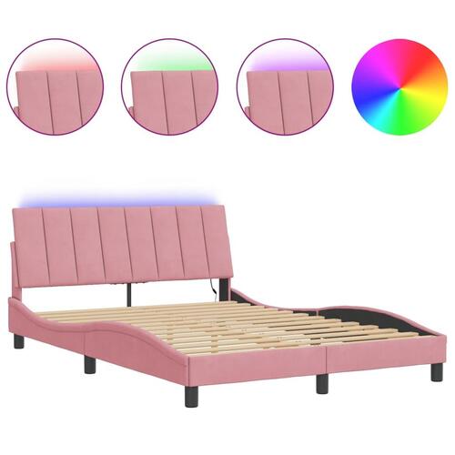 Sengeramme med LED-lys 140x200 cm velour pink