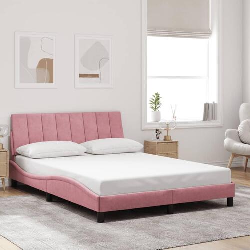 Sengeramme med LED-lys 140x200 cm velour pink