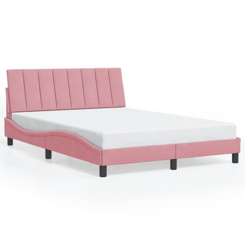 Sengeramme med LED-lys 140x200 cm velour pink