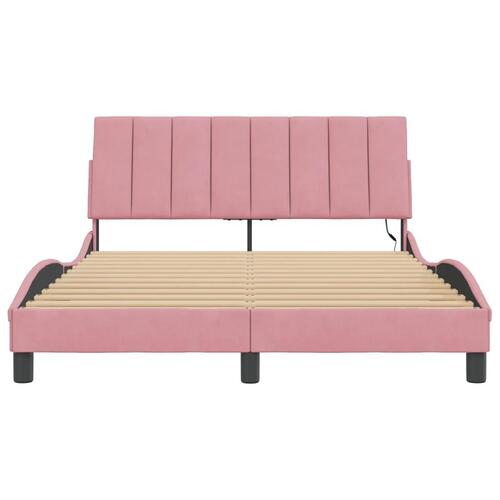 Sengeramme med LED-lys 140x200 cm velour pink