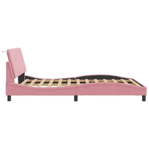 Sengeramme med LED-lys 140x200 cm velour pink
