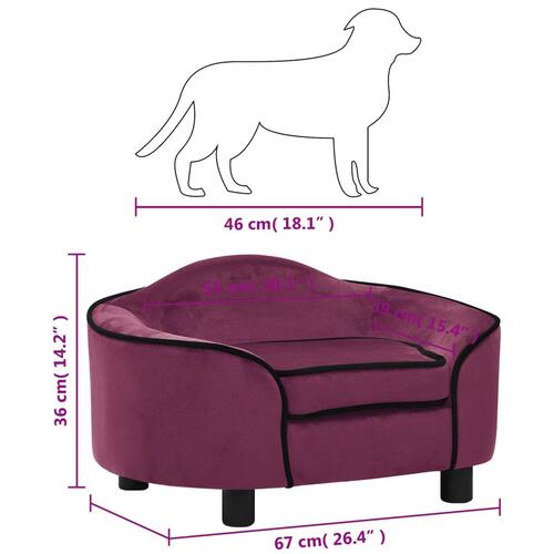 Hundesofa 67x47x36 cm plys bordeauxfarvet