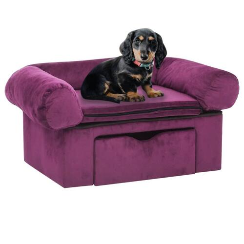 Hundesofa med skuffe 75x50x38 cm plys bordeauxfarvet