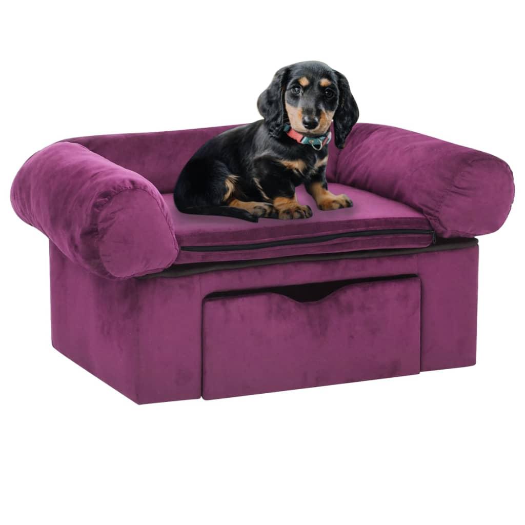 Hundesofa med skuffe 75x50x38 cm plys bordeauxfarvet
