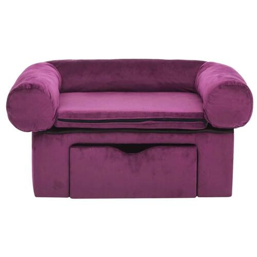 Hundesofa med skuffe 75x50x38 cm plys bordeauxfarvet