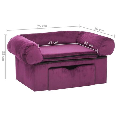 Hundesofa med skuffe 75x50x38 cm plys bordeauxfarvet