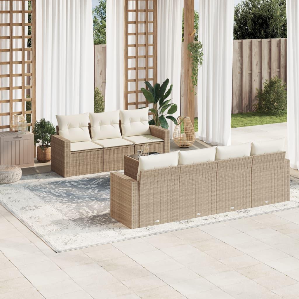 Sofasæt til haven 8 dele med hynder polyrattan beige billede