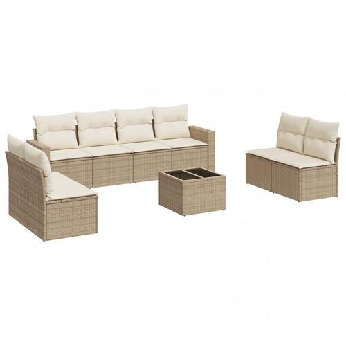 Sofasæt til haven 9 dele med hynder polyrattan beige