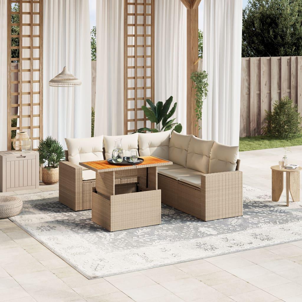 Sofasæt til haven 6 dele med hynder polyrattan beige