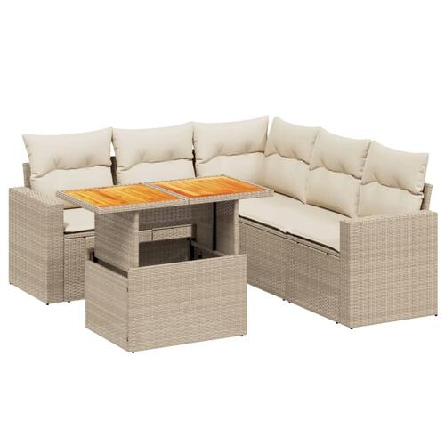 Sofasæt til haven 6 dele med hynder polyrattan beige
