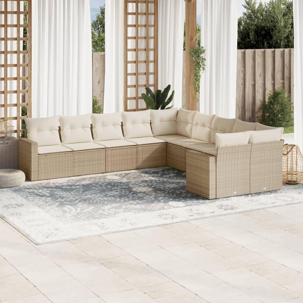 Sofasæt til haven 10 dele med hynder polyrattan beige
