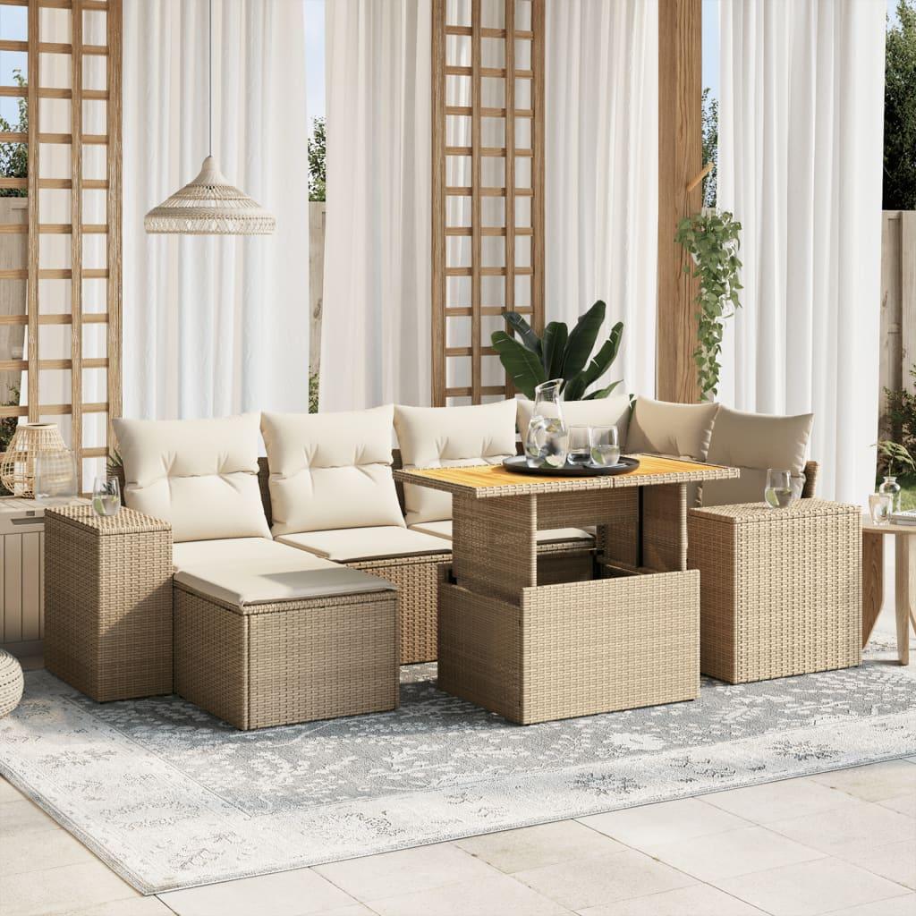 Sofasæt til haven 7 dele med hynder i polyrattan beige