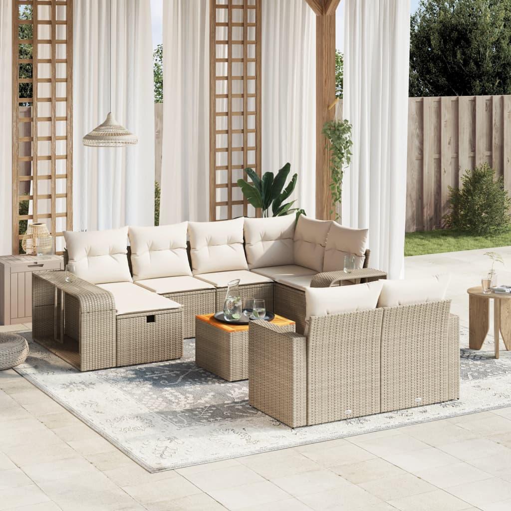 Sofasæt til haven i polyrattan - 11 dele med hynder, beige