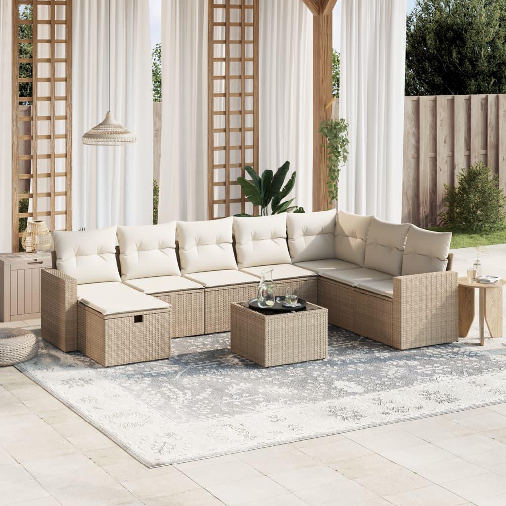Sofasæt til haven 9 dele med hynder polyrattan beige