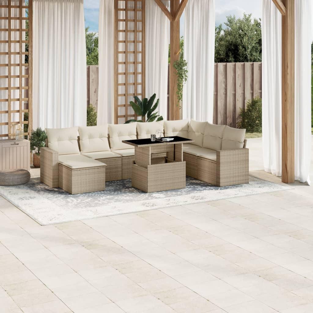 Sofasæt til haven 9 dele med hynder polyrattan beige