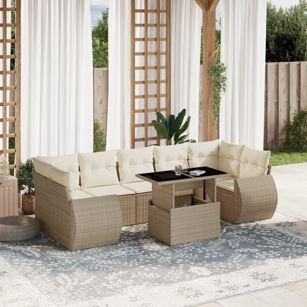 Sofasæt til haven 8 dele med hynder polyrattan beige
