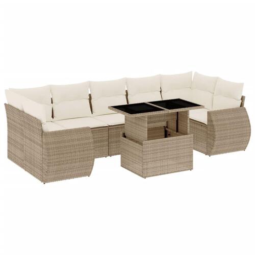 Sofasæt til haven 8 dele med hynder polyrattan beige