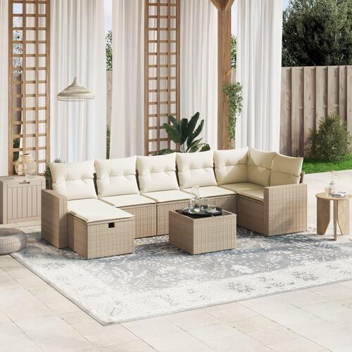 Sofasæt til haven 8 dele med hynder polyrattan beige