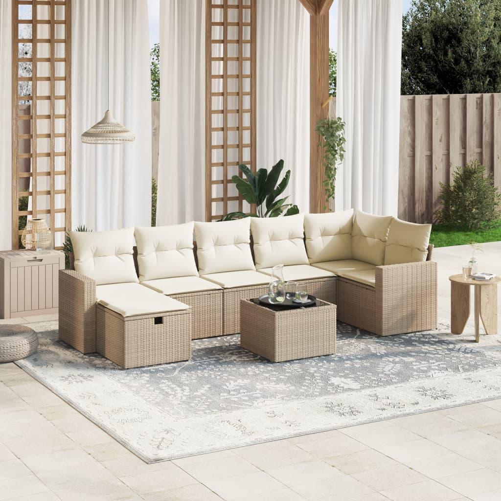 Sofasæt til haven 8 dele med hynder polyrattan beige