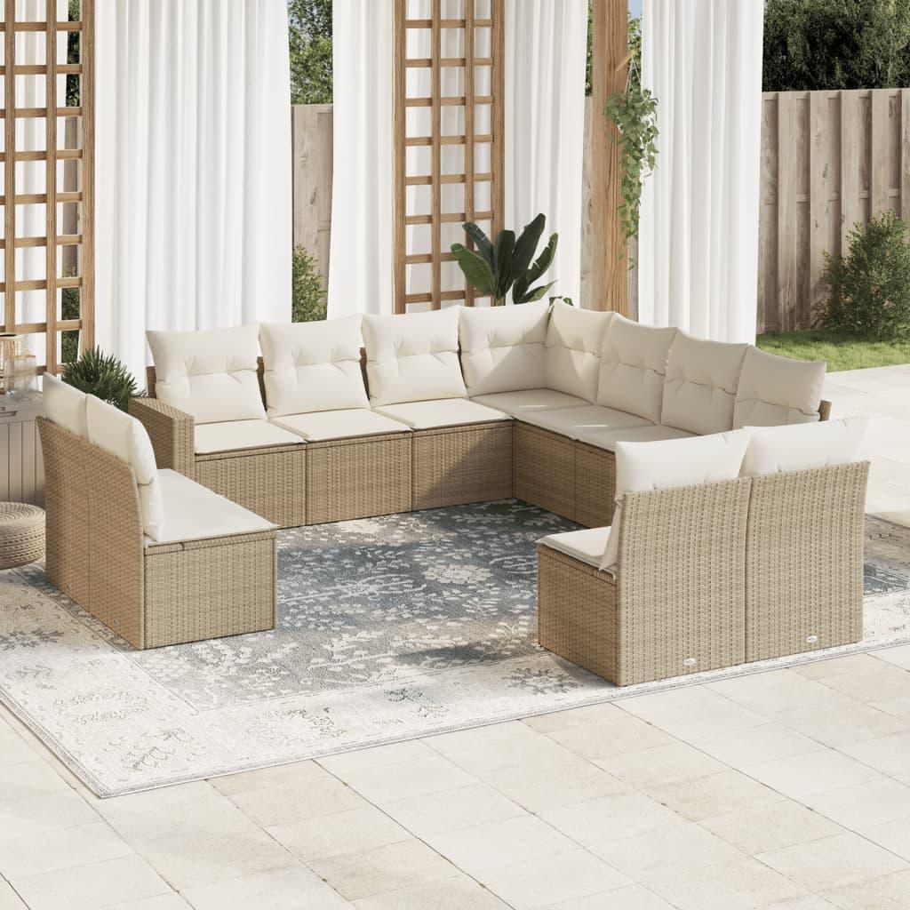 Sofasæt til haven 11 dele med hynder polyrattan beige