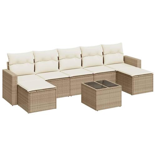 Sofasæt til haven 8 dele med hynder polyrattan beige