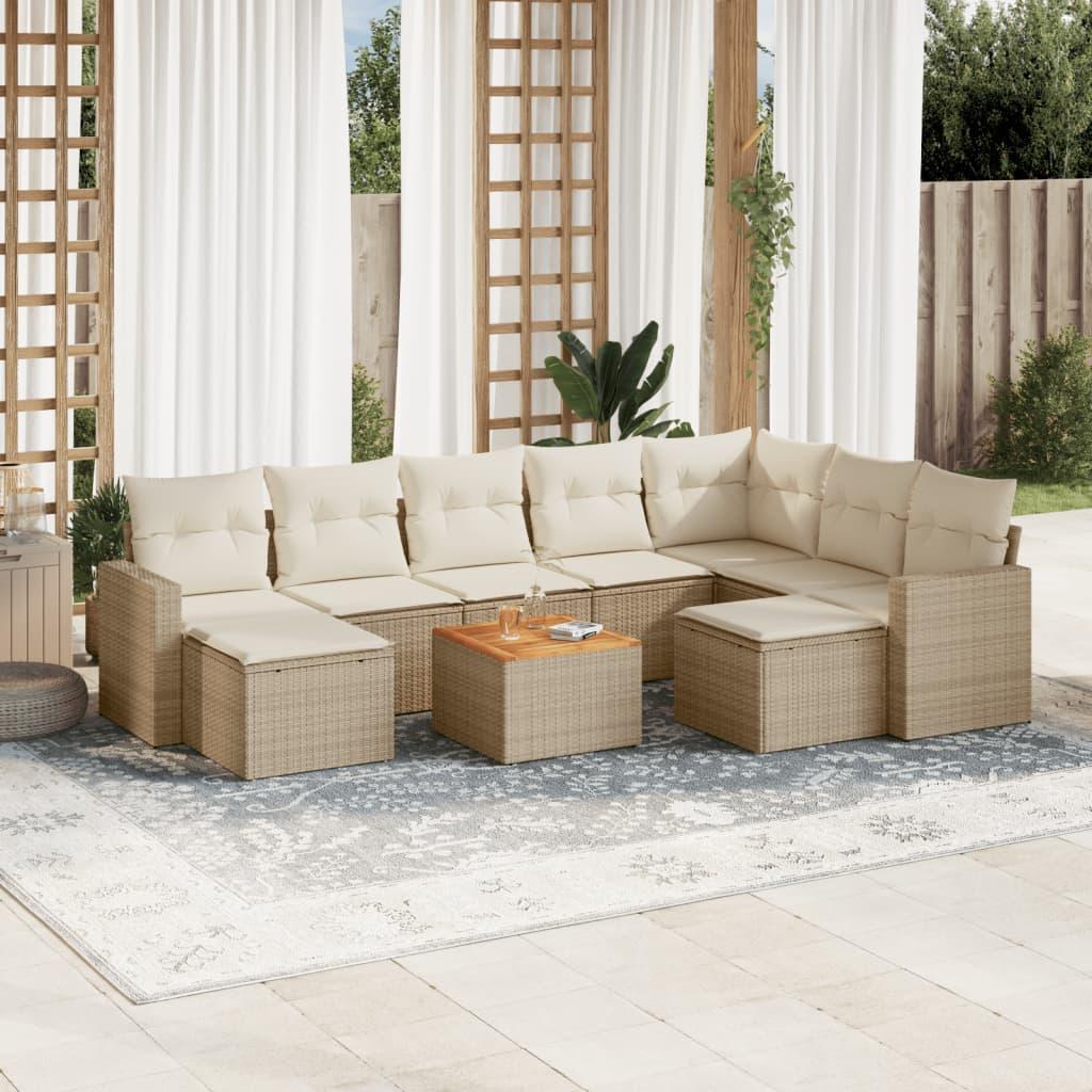 Sofasæt til haven i polyrattan - 10 dele med hynder, beige