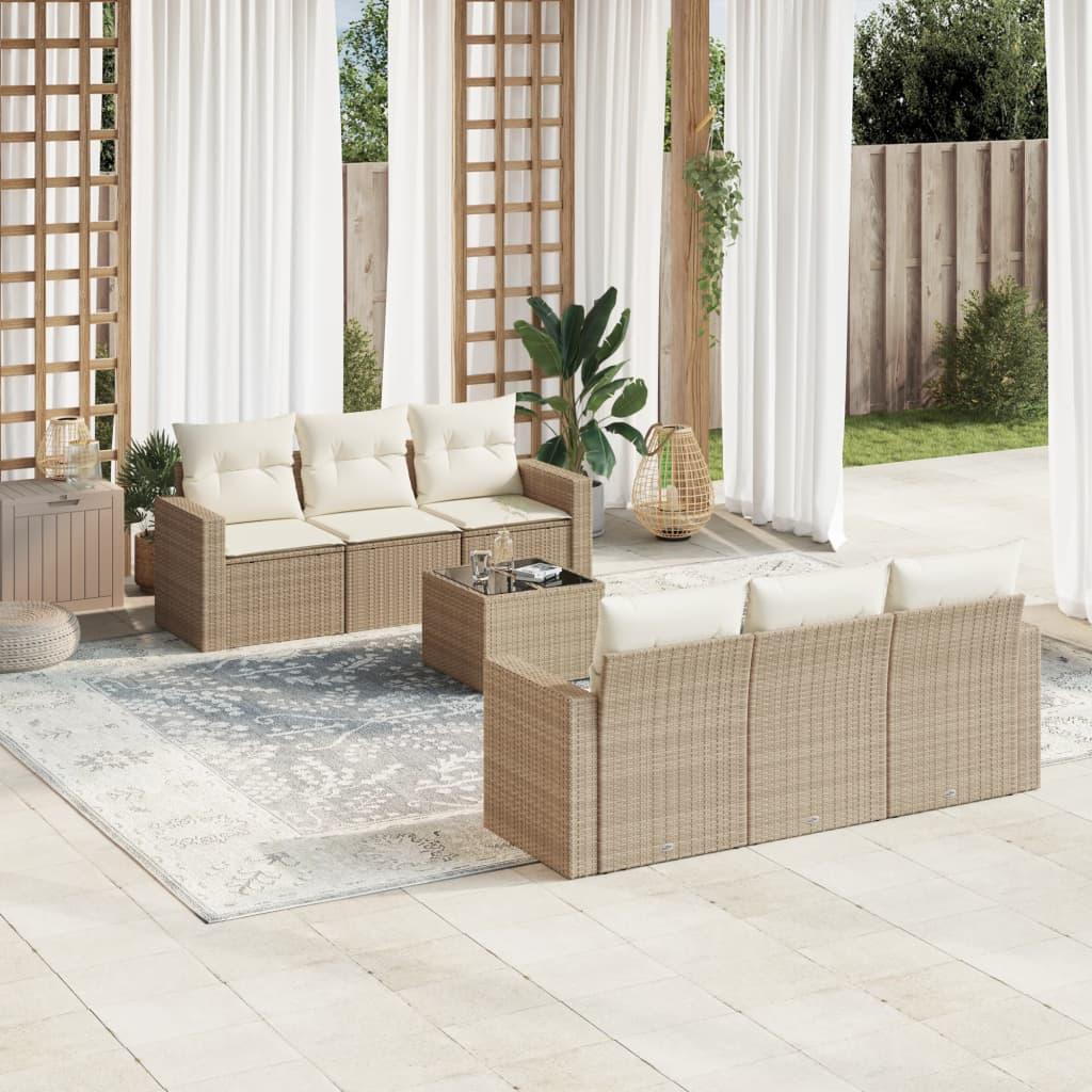 Sofasæt til haven 7 dele med hynder i polyrattan beige