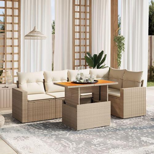 Sofasæt til haven 6 dele med hynder polyrattan beige