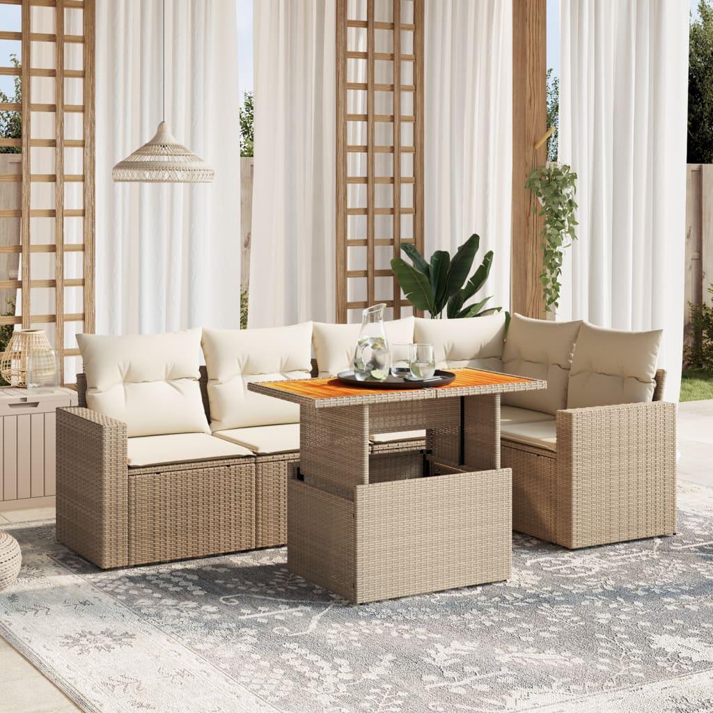 Sofasæt til haven 6 dele med hynder polyrattan beige