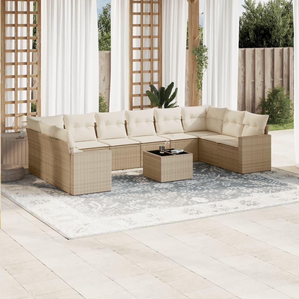 Sofasæt til haven 11 dele med hynder polyrattan beige
