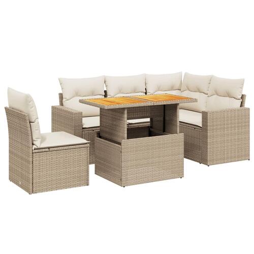 Sofasæt til haven 6 dele med hynder polyrattan beige