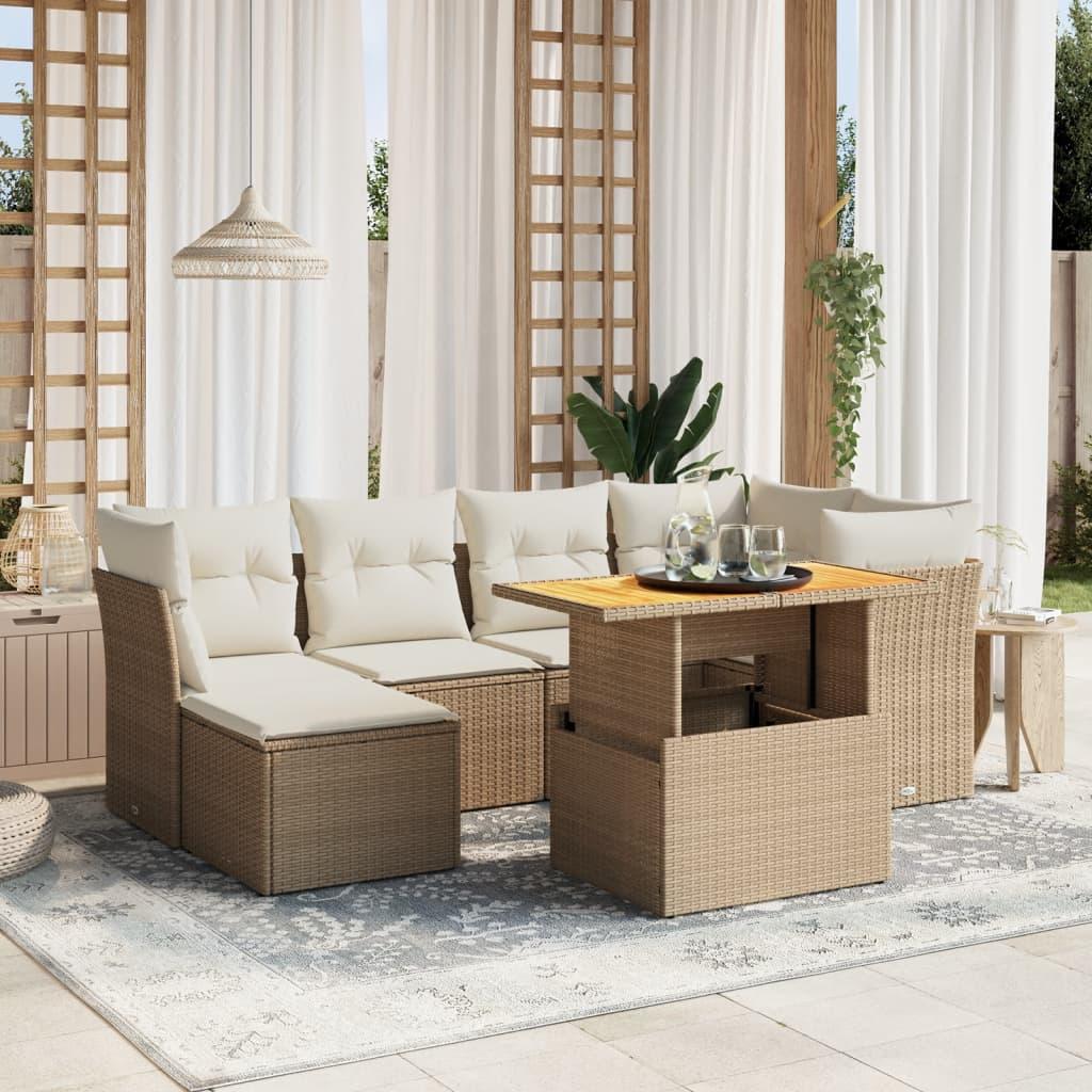 Sofasæt til haven 7 dele med hynder i polyrattan beige