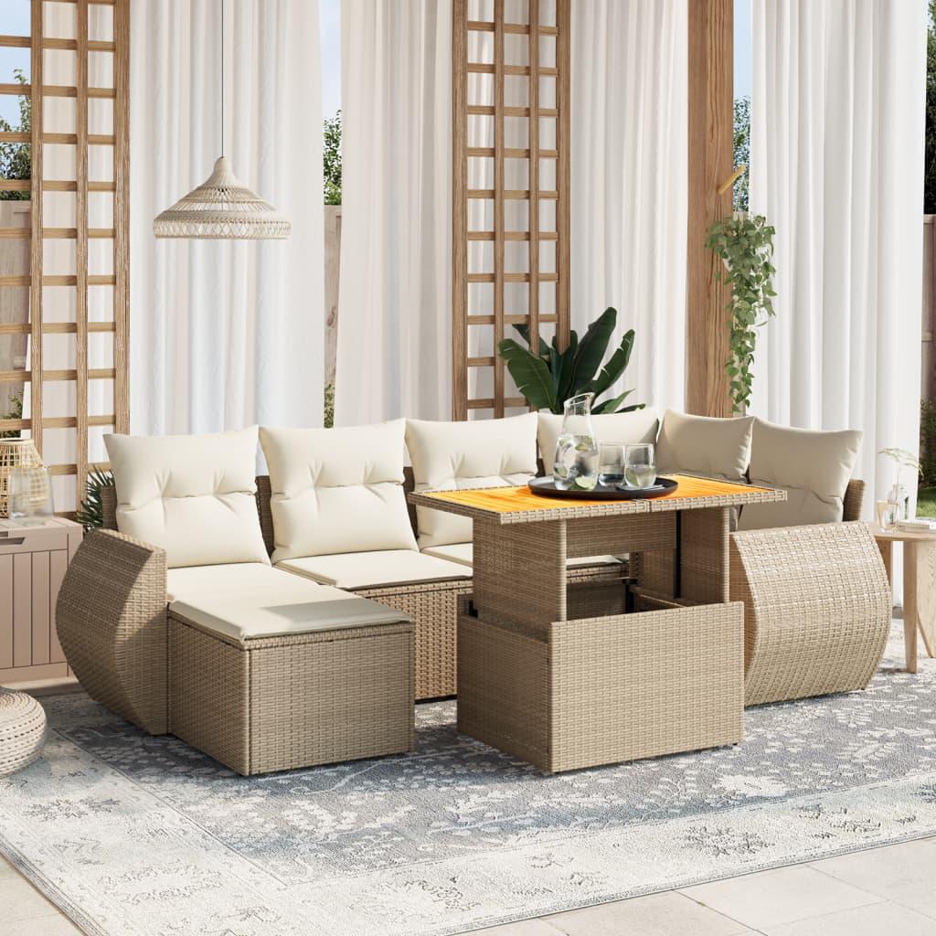 Sofasæt til haven 7 dele med hynder i polyrattan beige