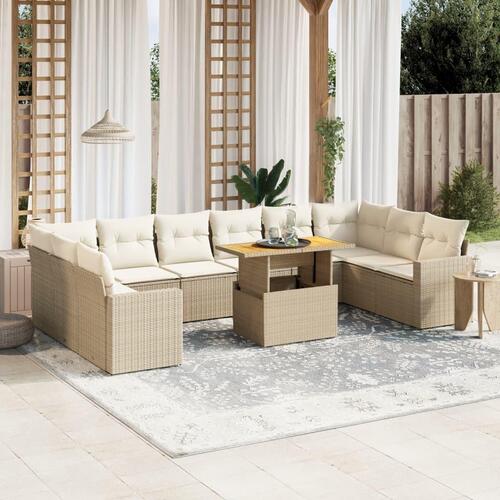 Sofasæt til haven 11 dele med hynder polyrattan beige