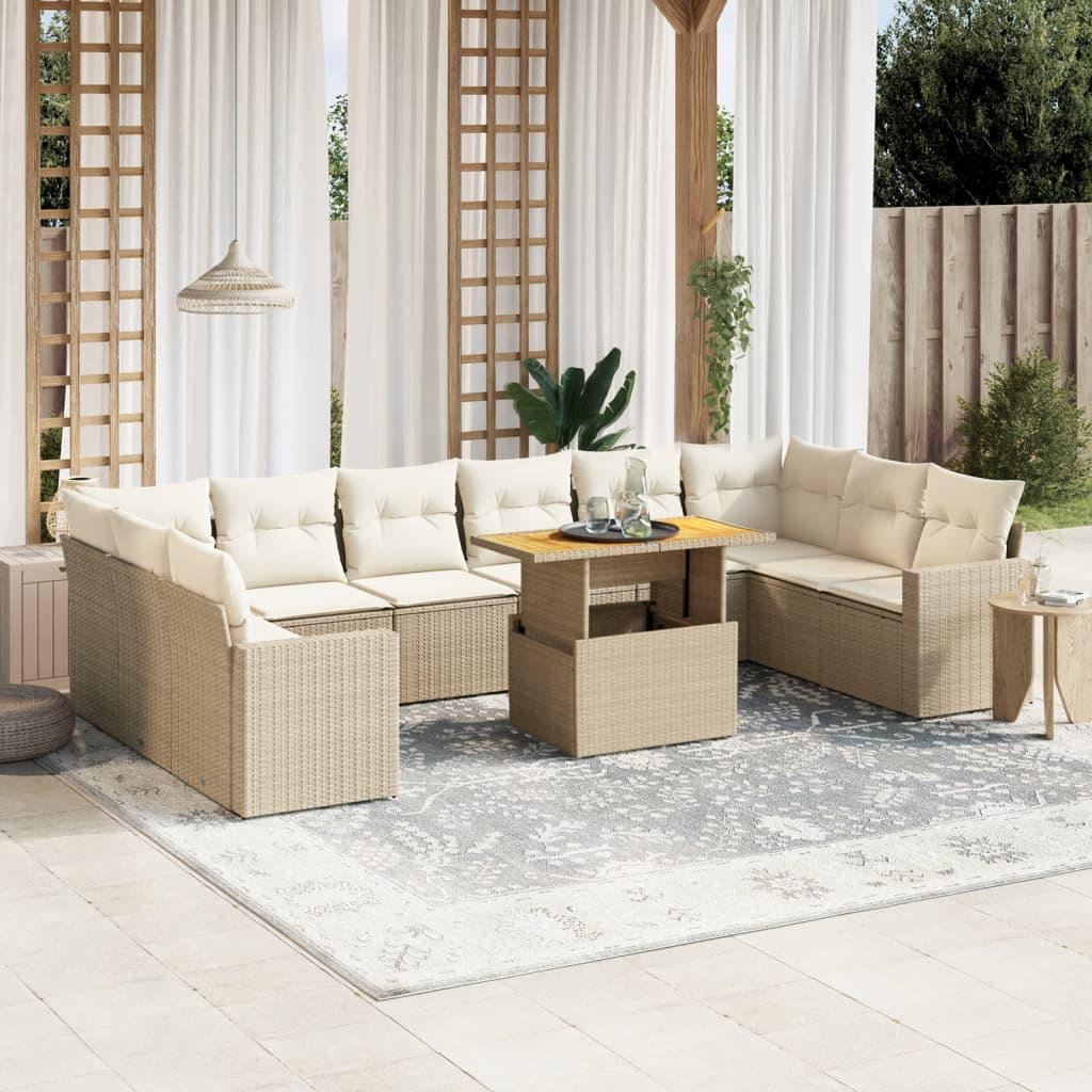 Sofasæt til haven 11 dele med hynder polyrattan beige