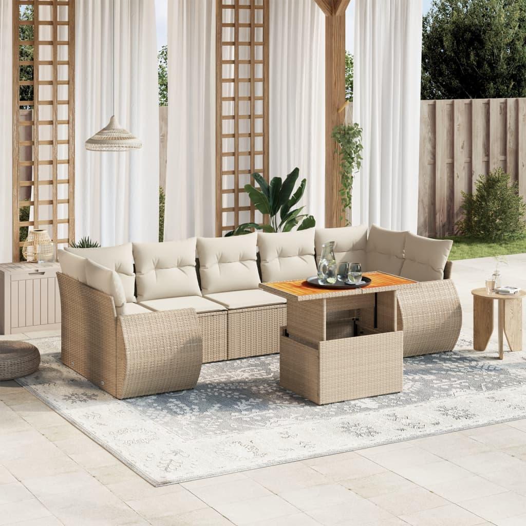 Sofasæt til haven 8 dele med hynder polyrattan beige