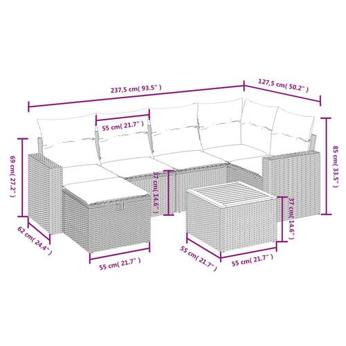 Sofasæt til haven 7 dele med hynder polyrattan beige