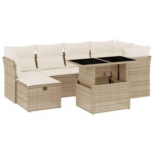 Sofasæt til haven 7 dele med hynder polyrattan beige