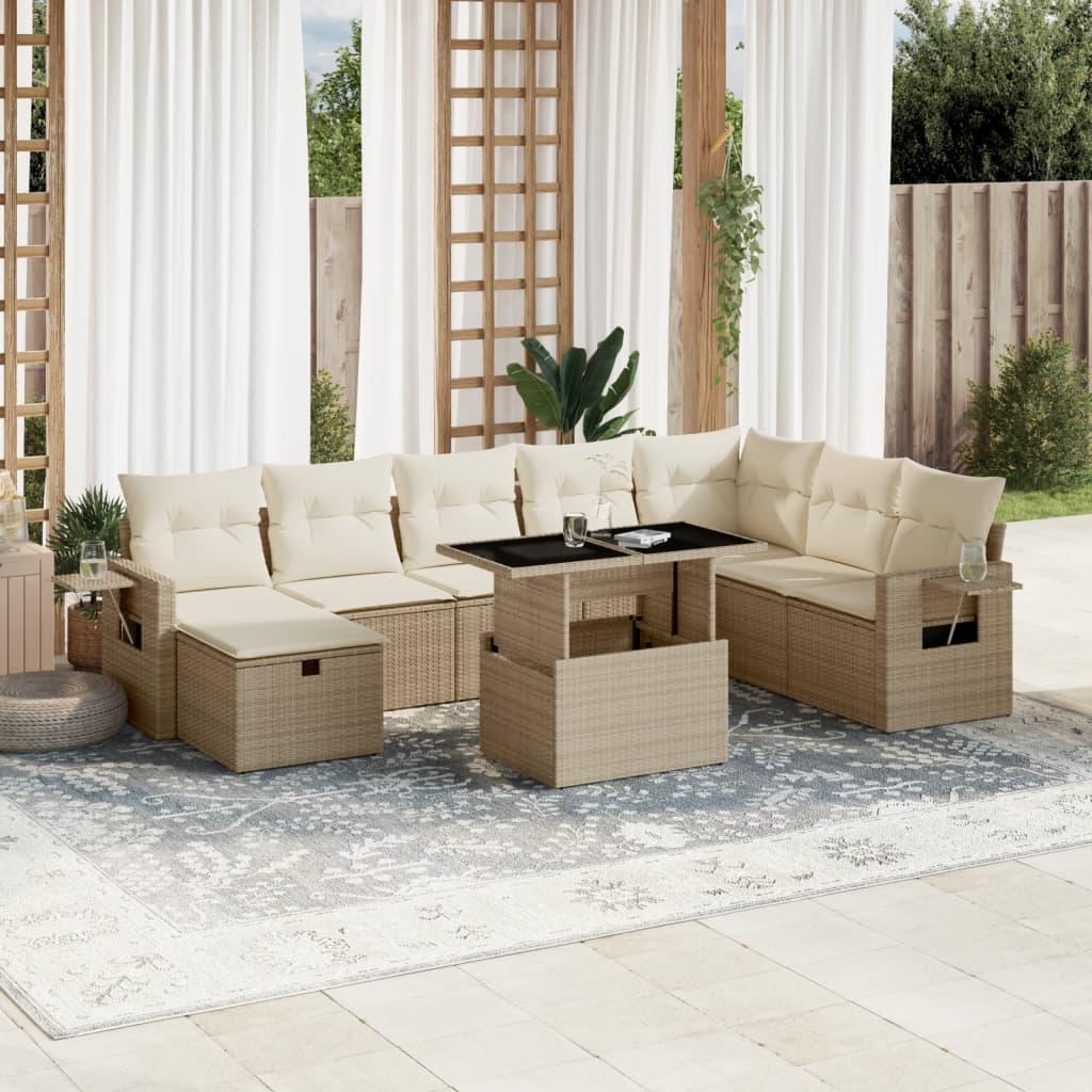 Sofasæt til haven 9 dele med hynder polyrattan beige