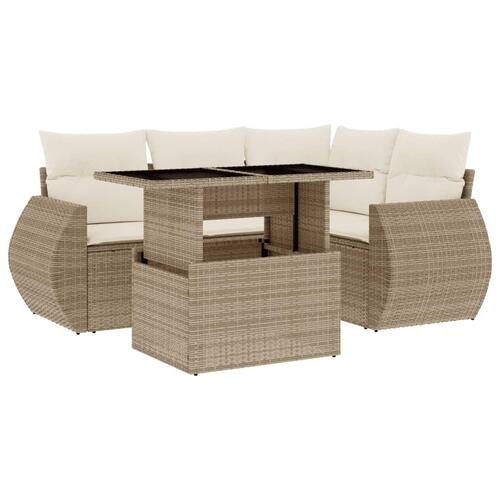 Sofasæt til haven 5 dele med hynder polyrattan beige