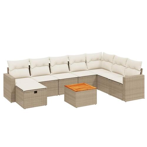 Sofasæt til haven 9 dele med hynder polyrattan beige