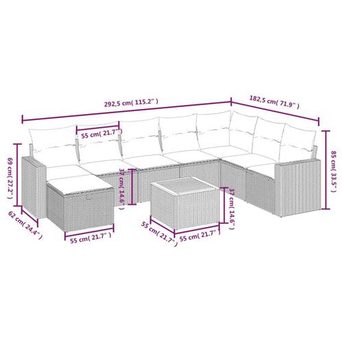 Sofasæt til haven 9 dele med hynder polyrattan beige