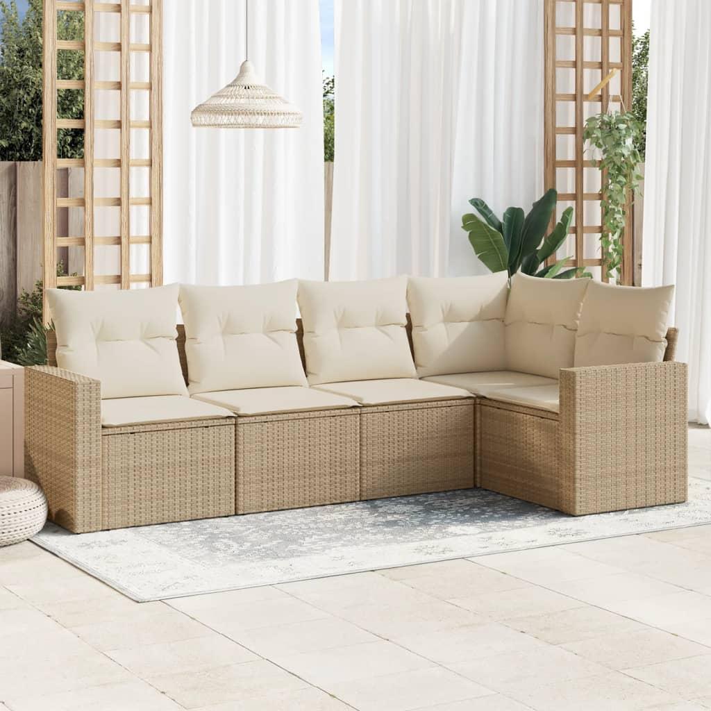Sofasæt til haven 5 dele med hynder i polyrattan - beige