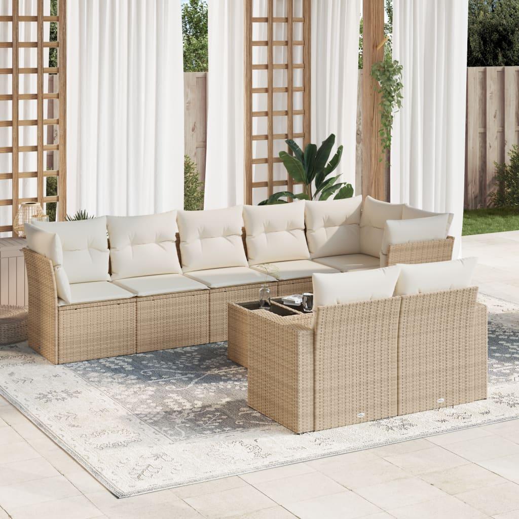 Sofasæt til haven 9 dele med hynder polyrattan beige
