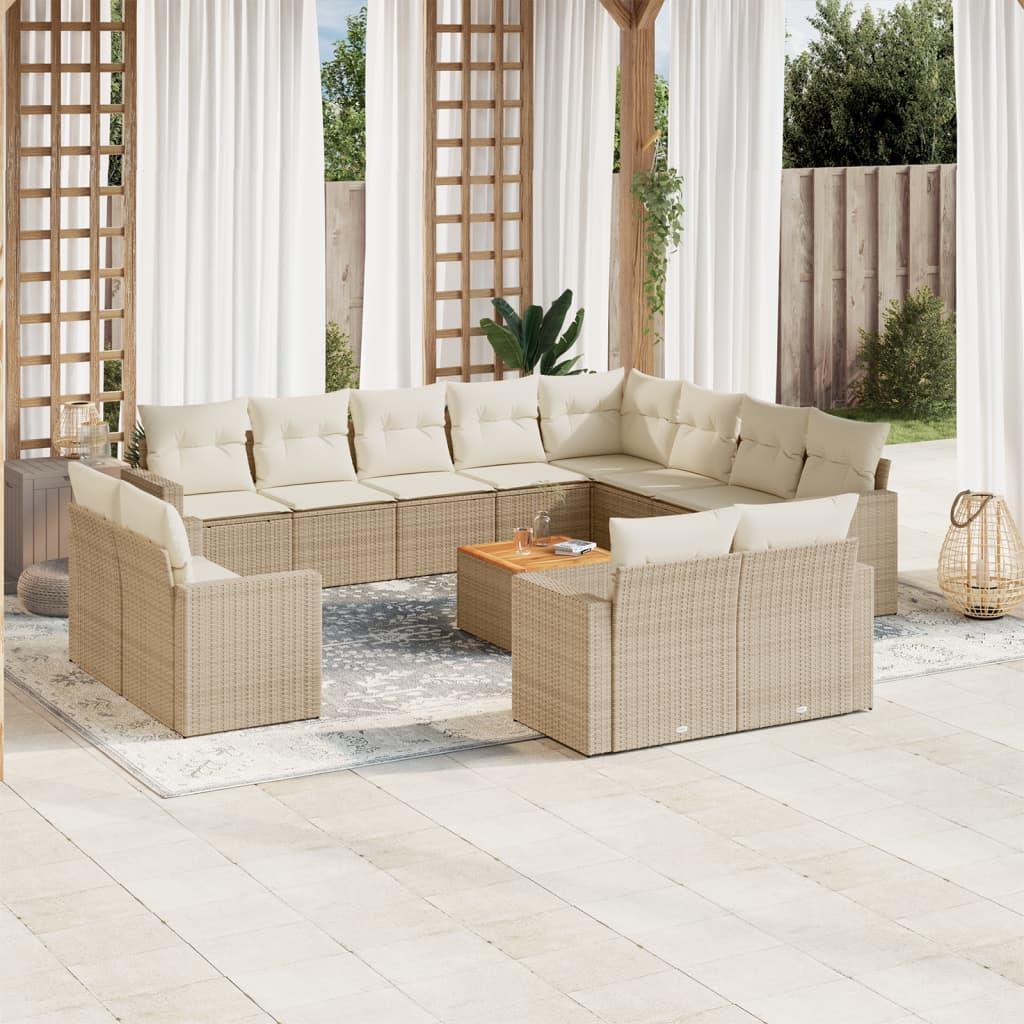 Sofasæt til haven 13 dele med hynder polyrattan beige billede