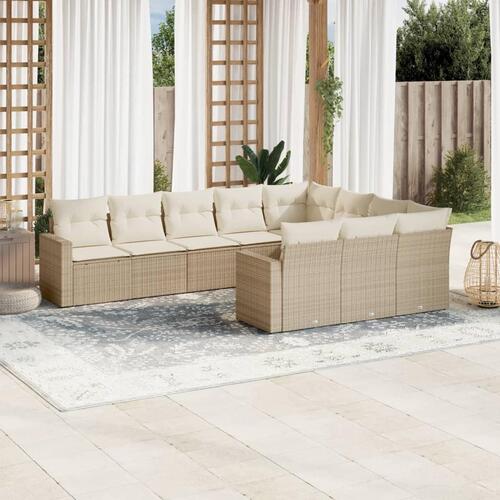 Sofasæt til haven 10 dele med hynder polyrattan beige