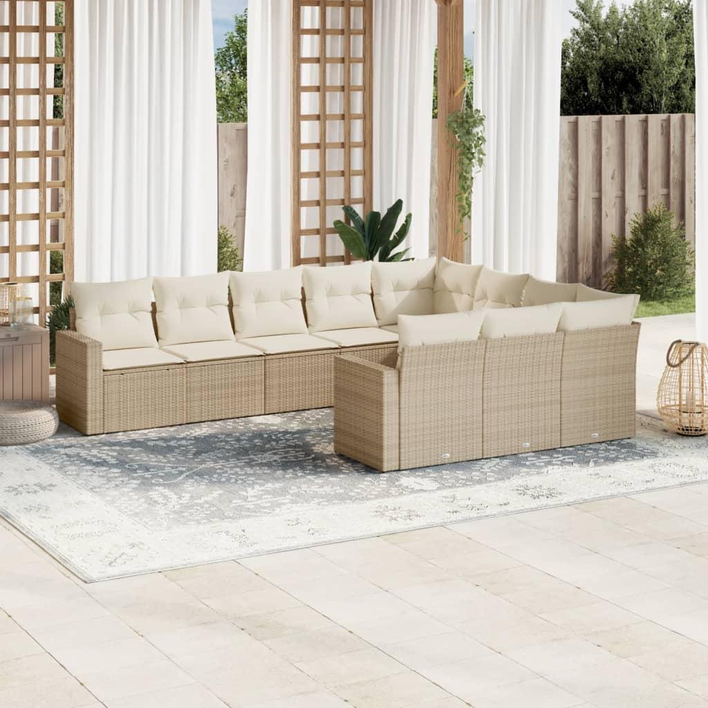 Sofasæt til haven 10 dele med hynder polyrattan beige